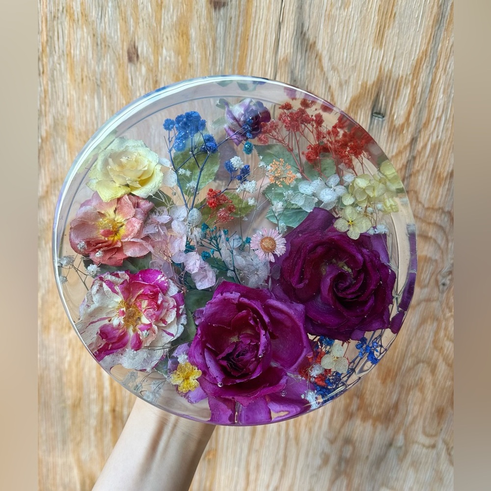 Real Dried Flower Resin Block Used as Decoration, Coaster, Base